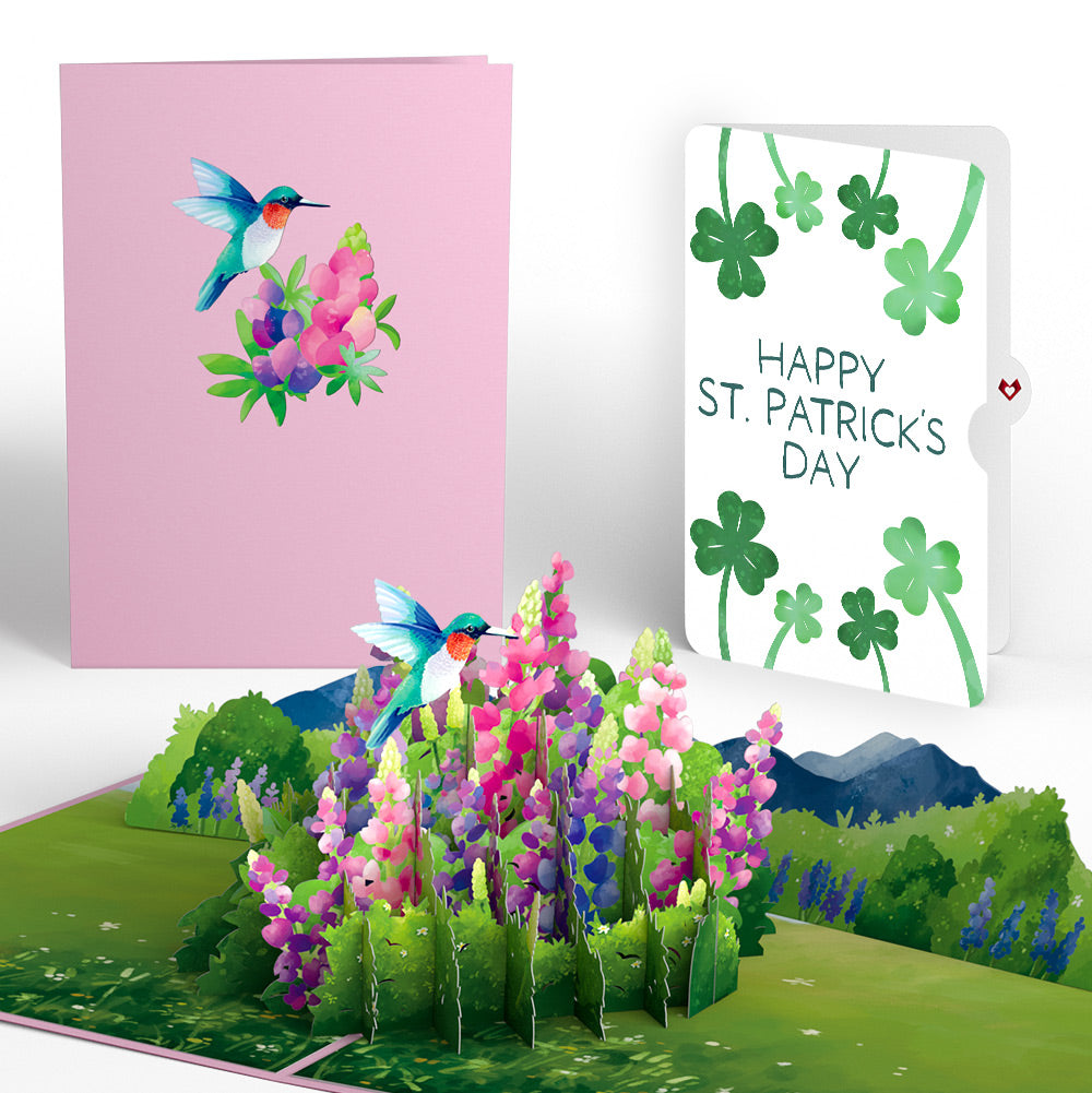 Lupine Hummingbird St. Patrick’s Day Pop-Up Card and Sentiment Set