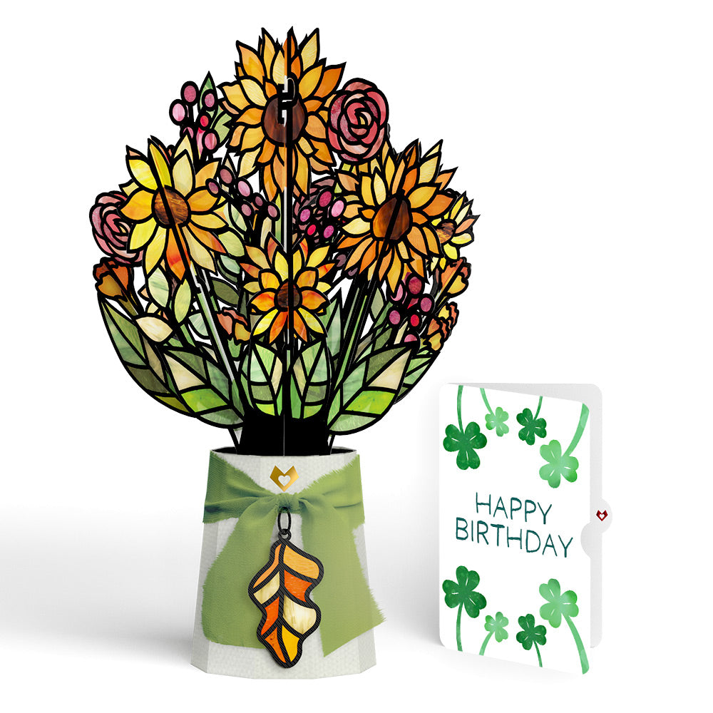 Golden Hour Sunflower Birthday Suncatcher Bouquet and Shamrock Sprigs Sentiment Set
