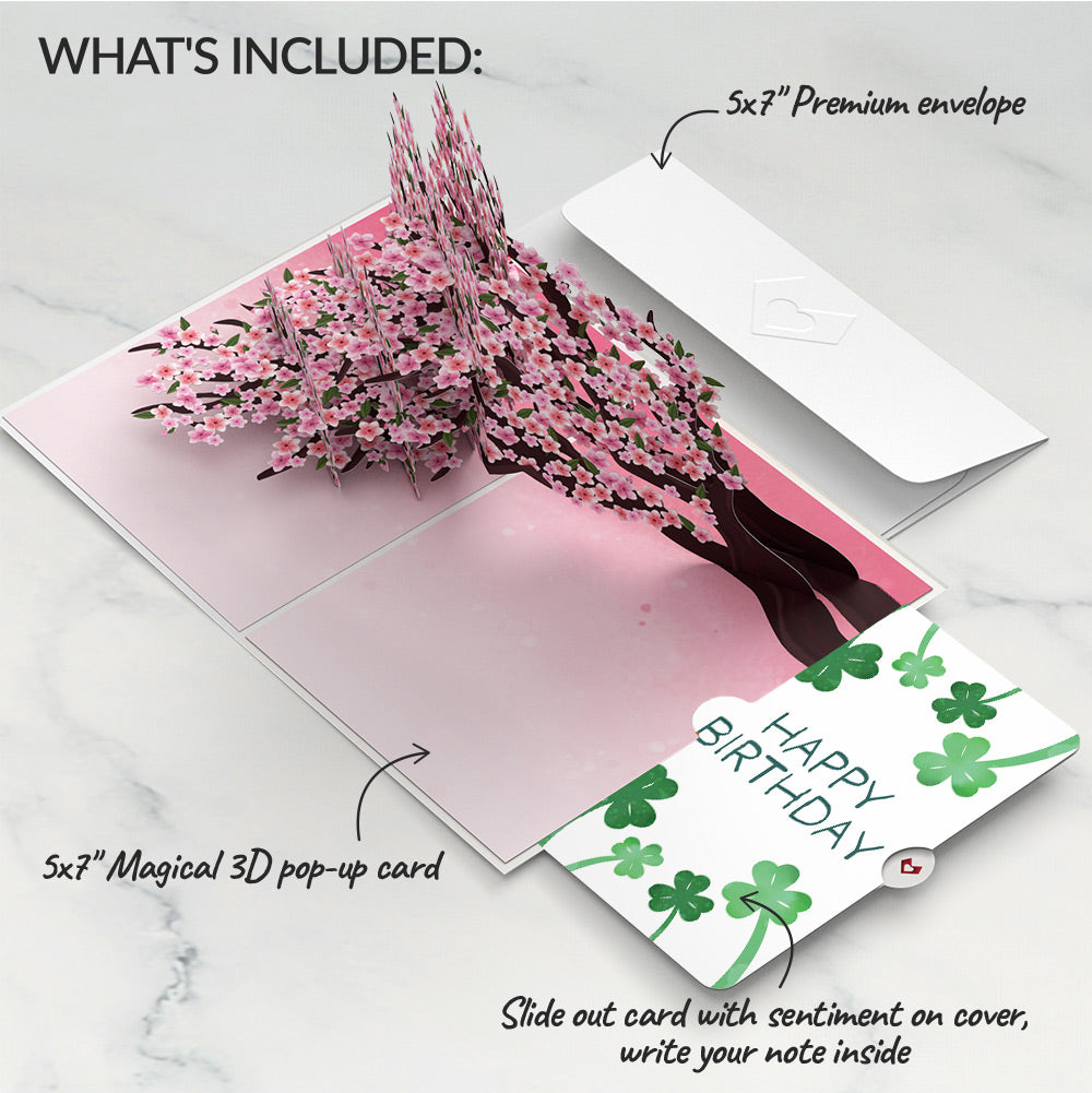 Cherry Blossom Branches in Bloom Birthday Pop-Up Card and Sentiment Set