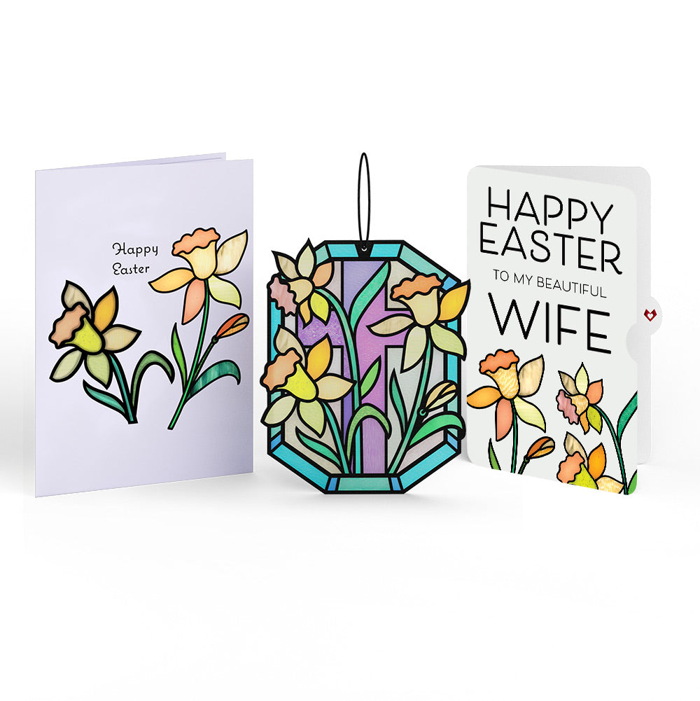 Happy Easter Daffodil Easter Suncatcher Card and Sentiment Set for Wife