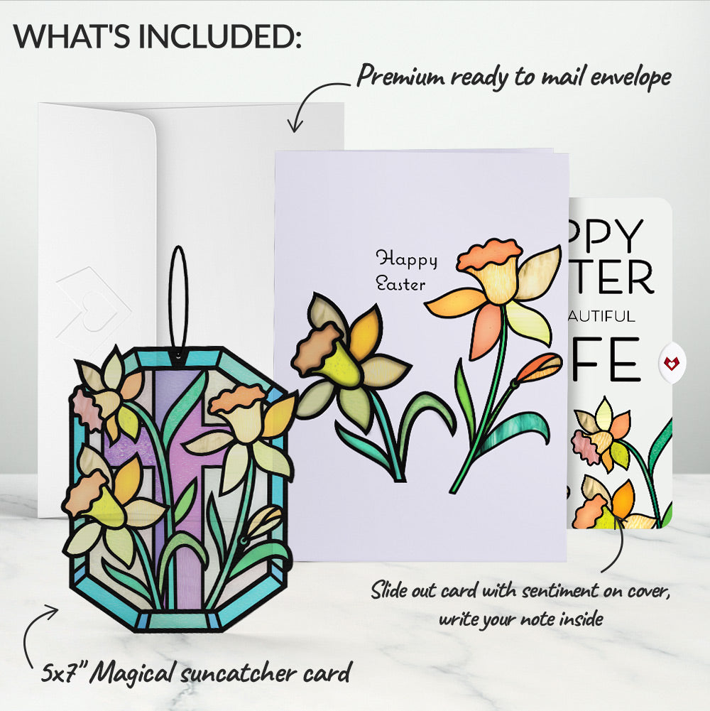 Happy Easter Daffodil Easter Suncatcher Card and Sentiment Set for Wife