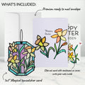 Happy Easter Daffodil Easter Suncatcher Card and Garden Blooms He Is Risen Sentiment Set