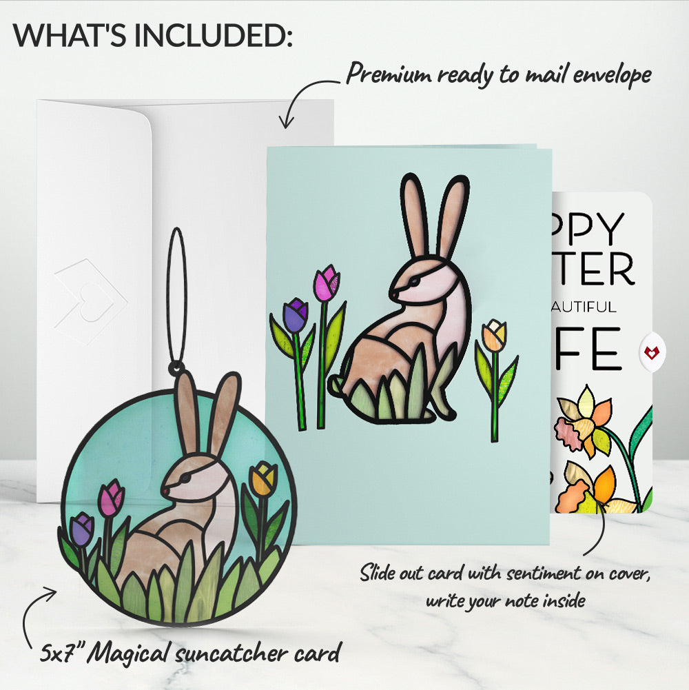 Springtime Bunny Easter Suncatcher Card and Sentiment Set for Wife