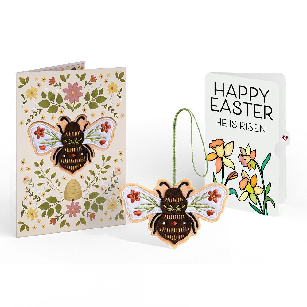 Botanical Bee Easter Heartfelt Charm Card™ and Garden Blooms He Is Risen Sentiment Set