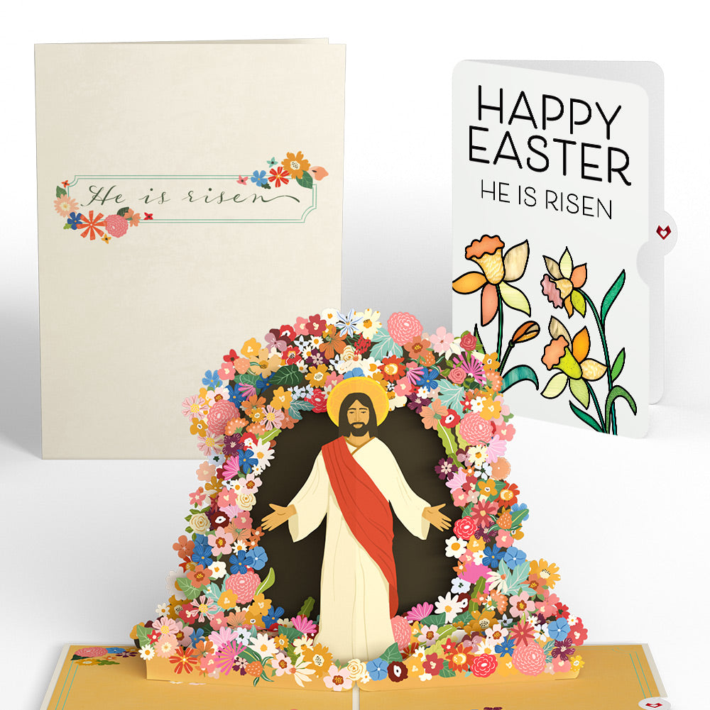Resurrection of Jesus Easter Pop-Up Card and Garden Blooms He Is Risen Sentiment Set