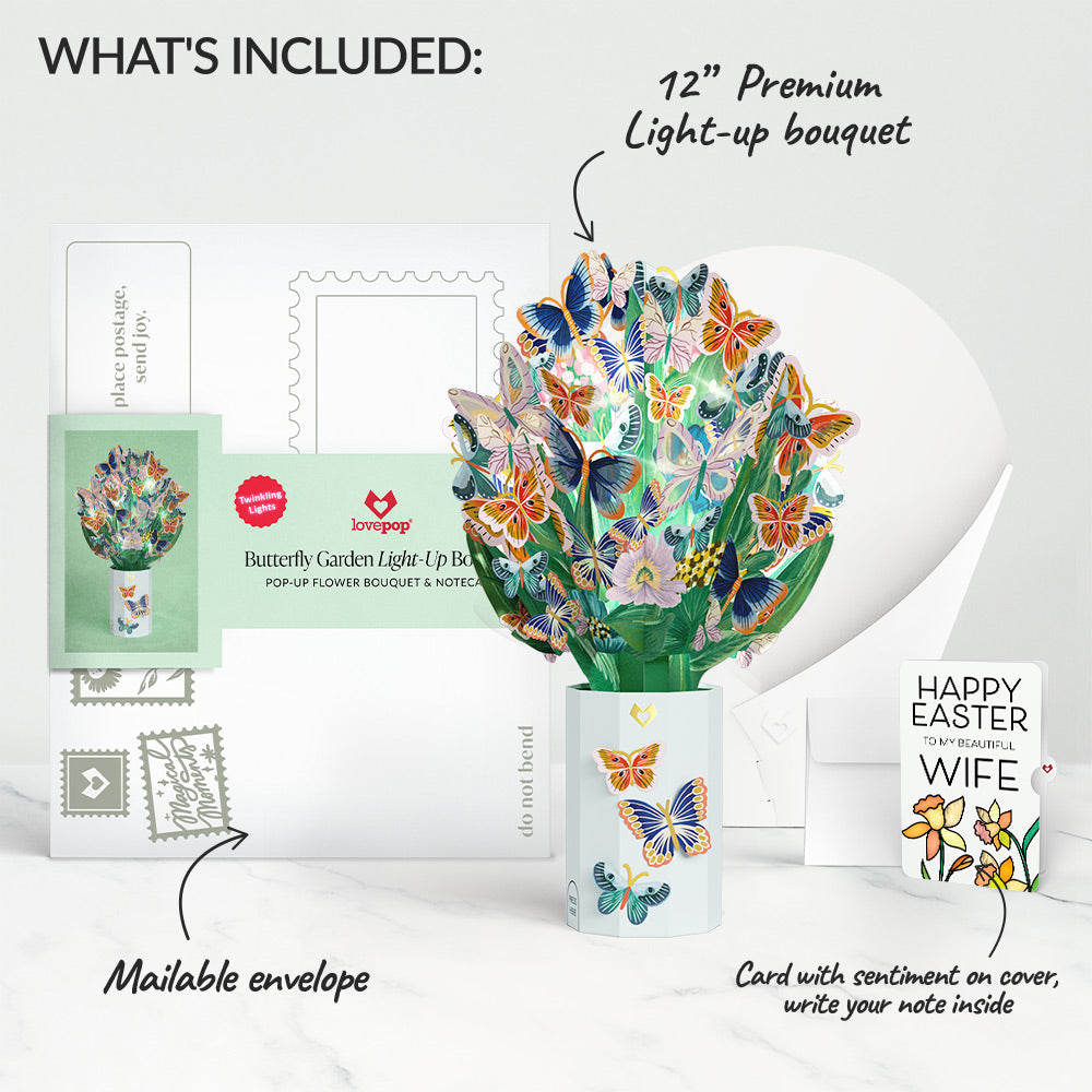 Butterfly Garden Easter Light-Up Bouquet and Sentiment Set for Wife