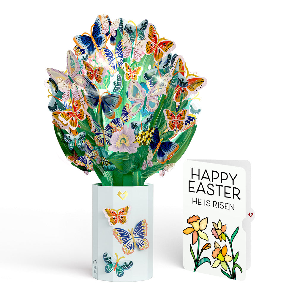 Butterfly Garden Easter Light-Up Bouquet and Garden Blooms He Is Risen Sentiment Set