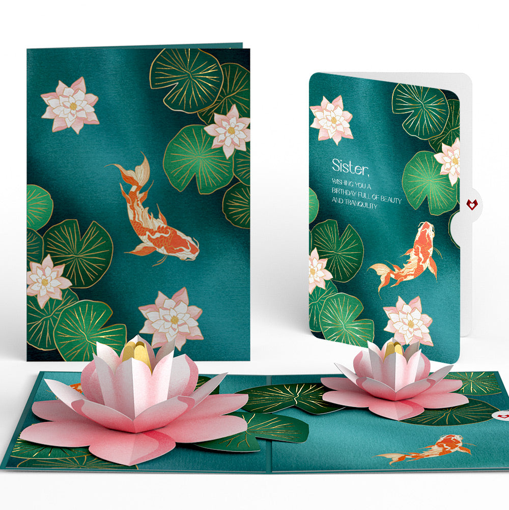 Koi Fish and Lotus Pond Birthday Pop-Up Card and Sentiment Set for Sister