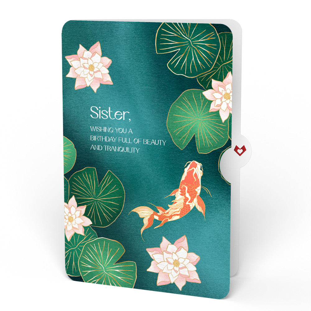 Koi Fish and Lotus Pond Birthday Pop-Up Card and Sentiment Set for Sister
