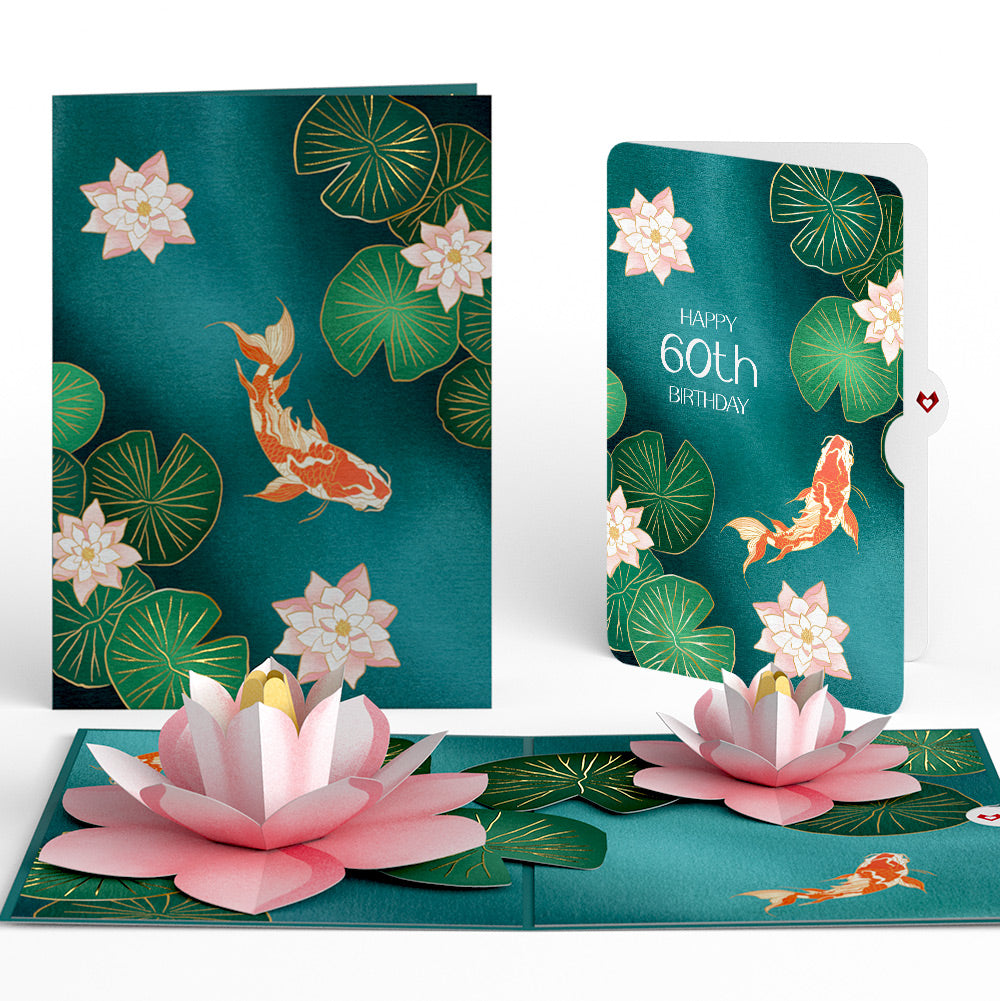 Koi Fish and Lotus Pond 60th Birthday Pop-Up Card and Sentiment Set
