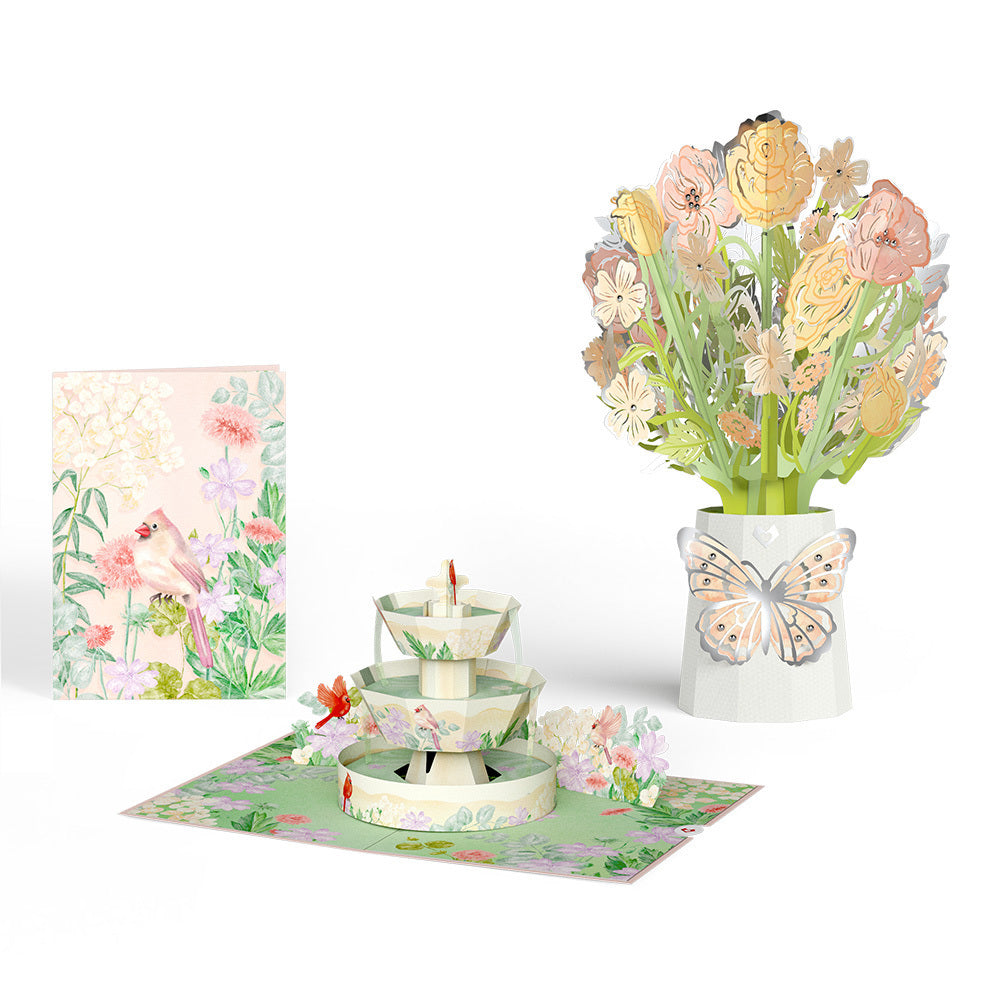 Cardinals in the Garden Pop-Up Card & Luxe Bouquet
