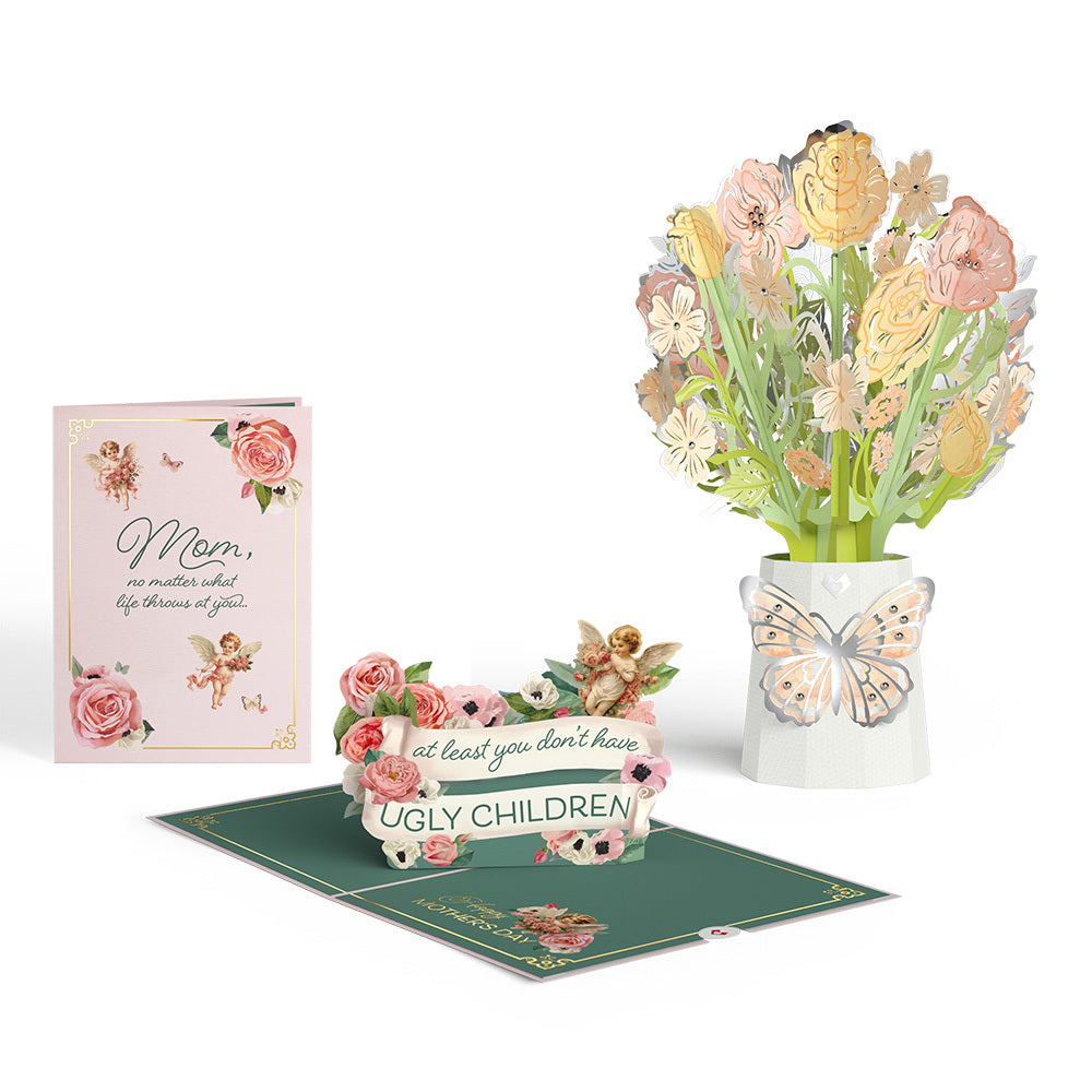 At Least You Don't Have Ugly Children Mother's Day Pop-Up Card & Luxe Bouquet