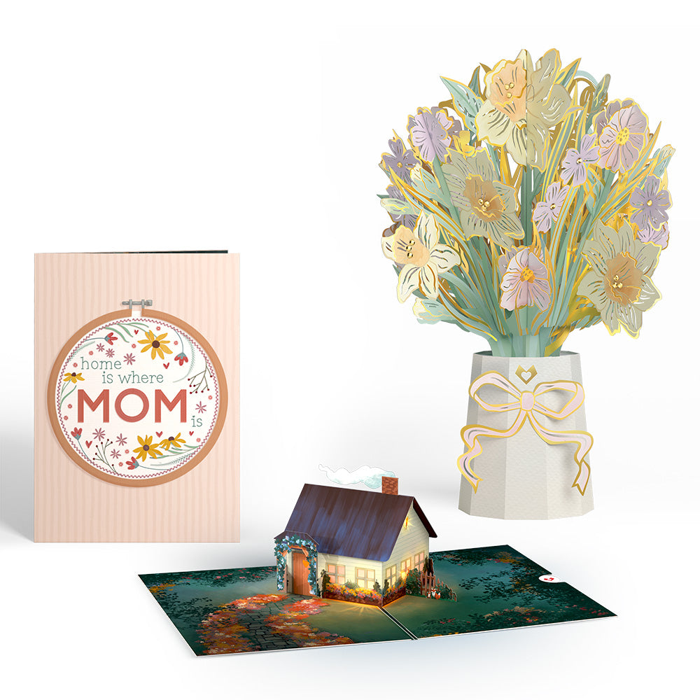 Home Is Where Mom Is Light-Up Pop-Up Card & Luxe Bouquet