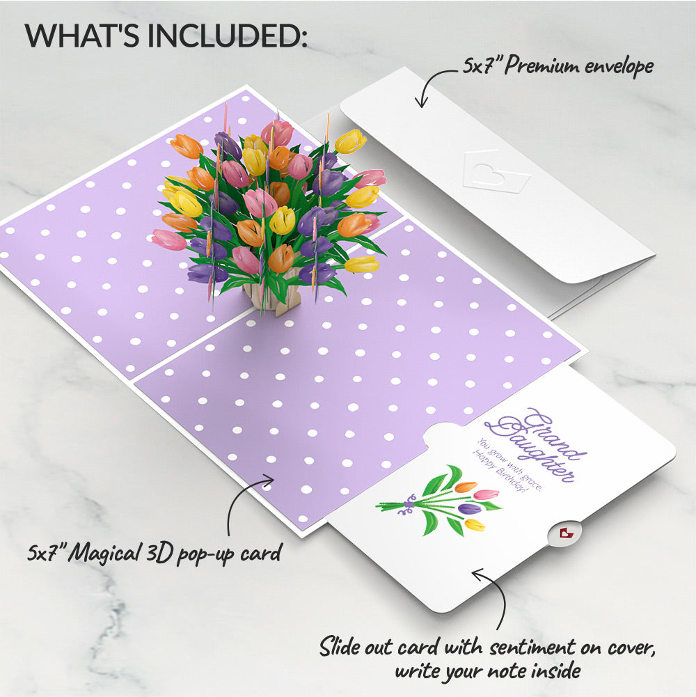Tulips Birthday Pop-Up Card and Spring Tulips Sentiment Set for Granddaughter