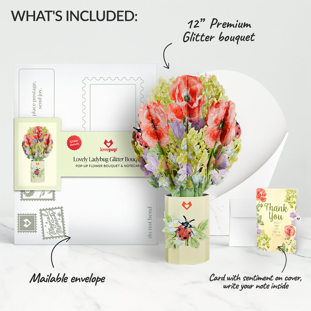 Lovely Ladybug Thank You Glitter Bouquet and Sentiment Set