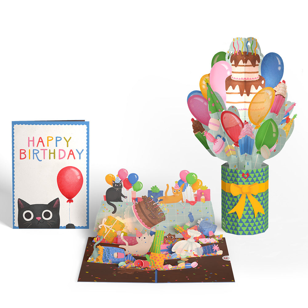Birthday Cat-astrophe Music and Lights Pop-Up Card & Bouquet Bundle