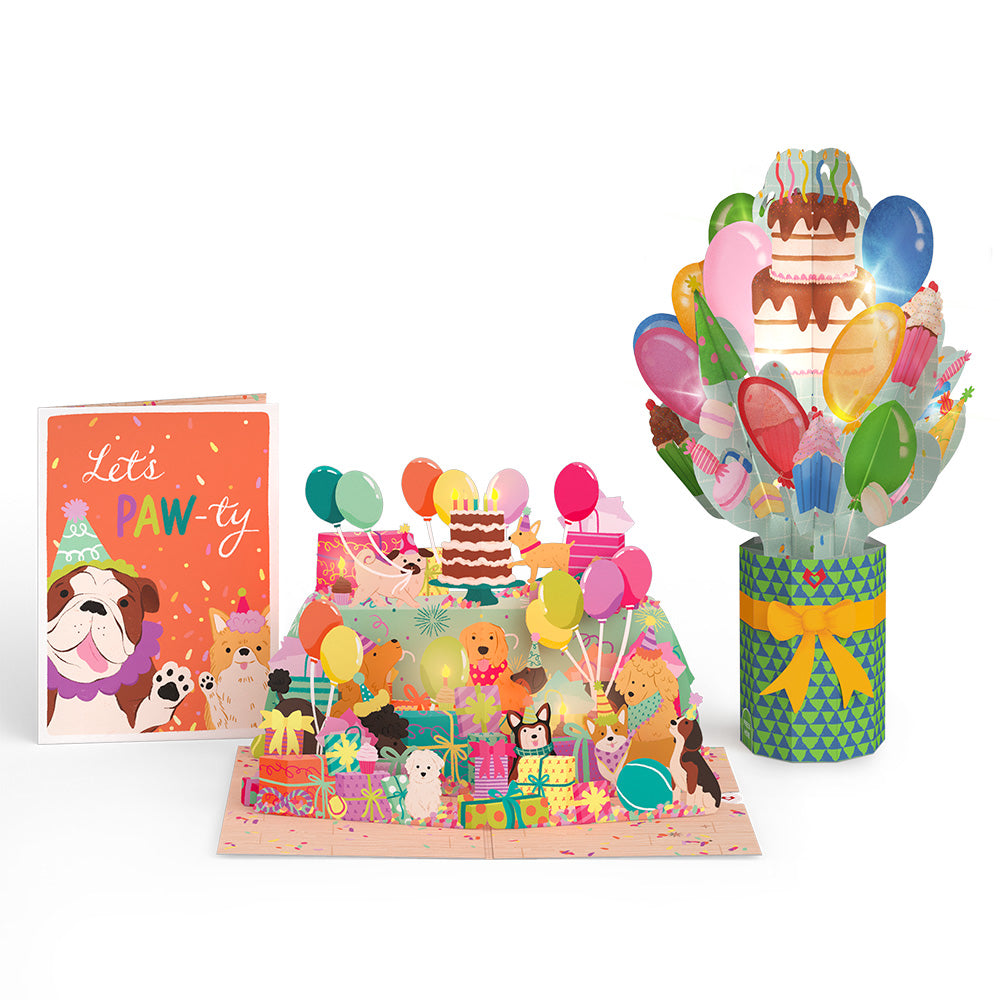 Birthday Pawty Pups Music and Lights Pop-Up Card & Bouquet Bundle