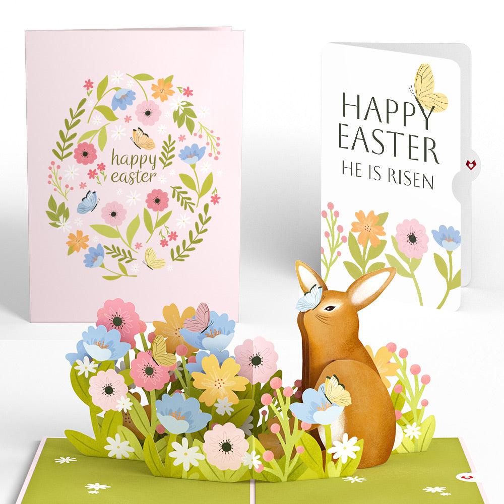 Happy Easter Bunny Amid the Blossoms Pop-Up Card and Spring Blossom Butterfly He Is Risen Sentiment Set