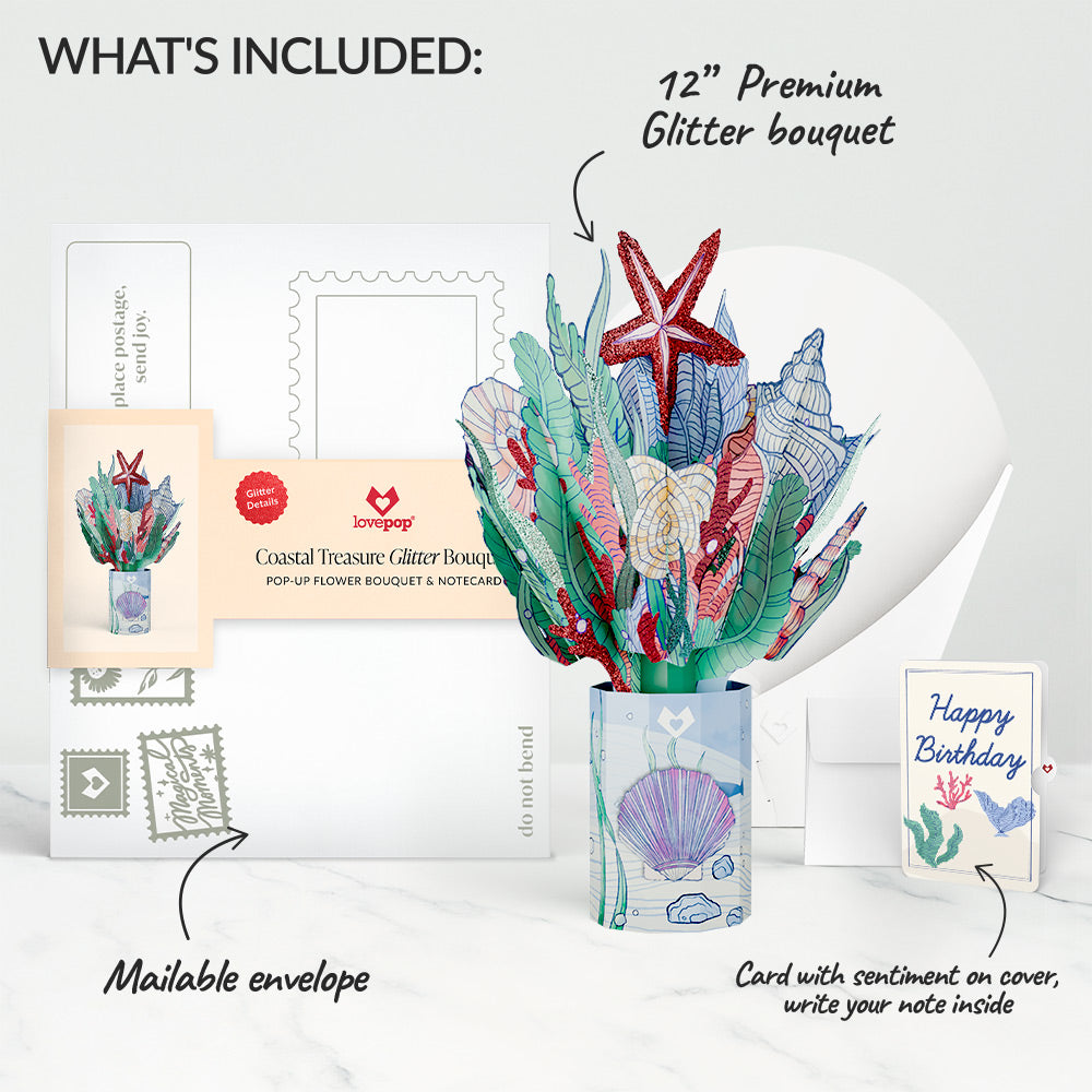 Coastal Treasure Birthday Glitter Bouquet and Sentiment Set