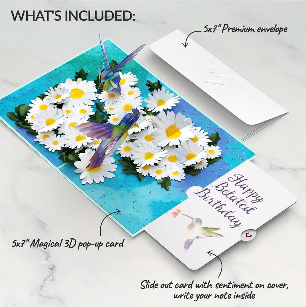 Daisy Patch Hummingbirds Belated Birthday Pop-Up Card and Sentiment Set