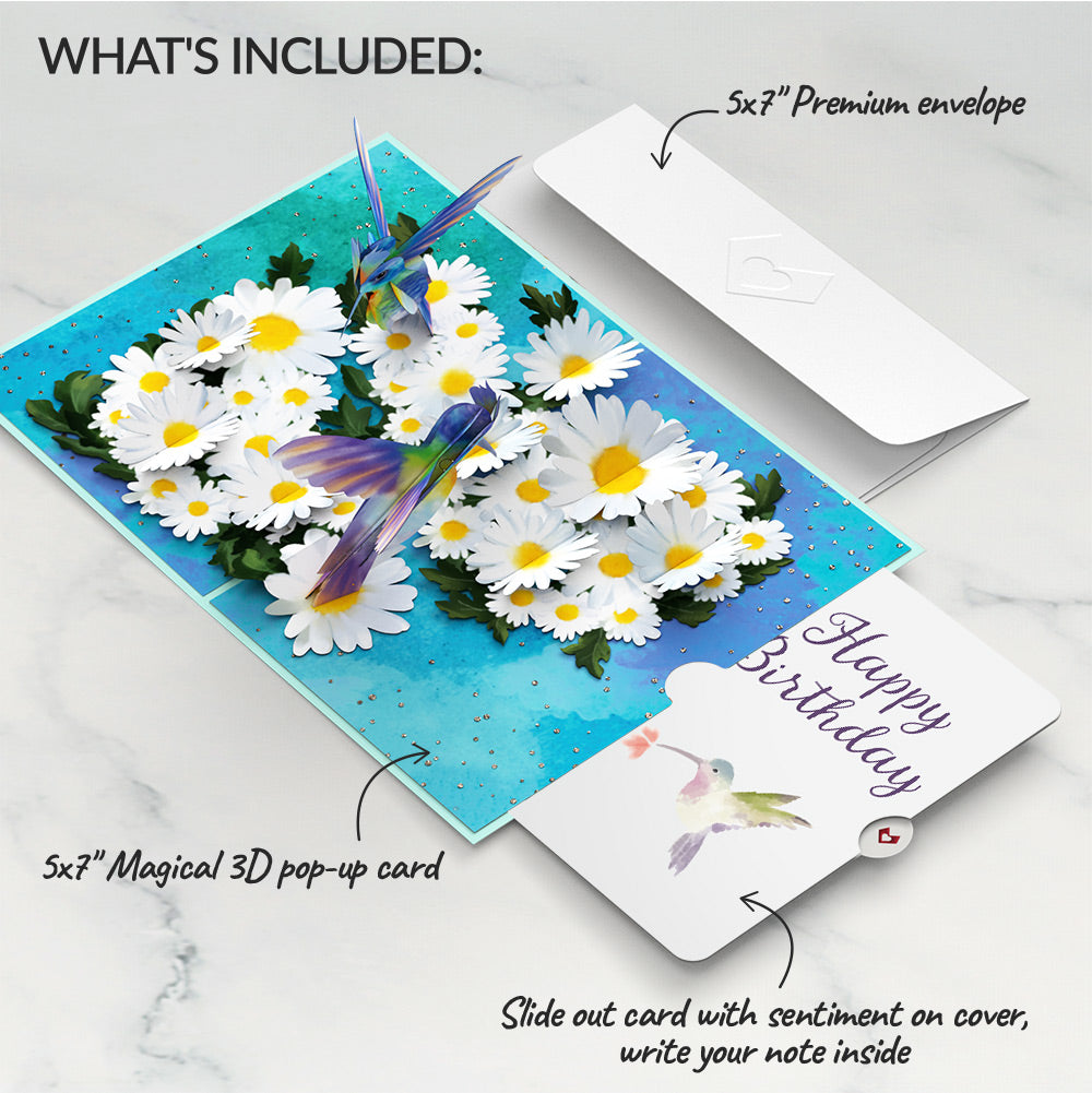 Daisy Patch Hummingbirds Birthday Pop-Up Card and Hummingbird Kisses Sentiment Set
