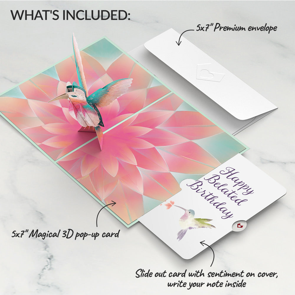 Lovely Hummingbird Belated Birthday Pop-Up Card and Sentiment Set