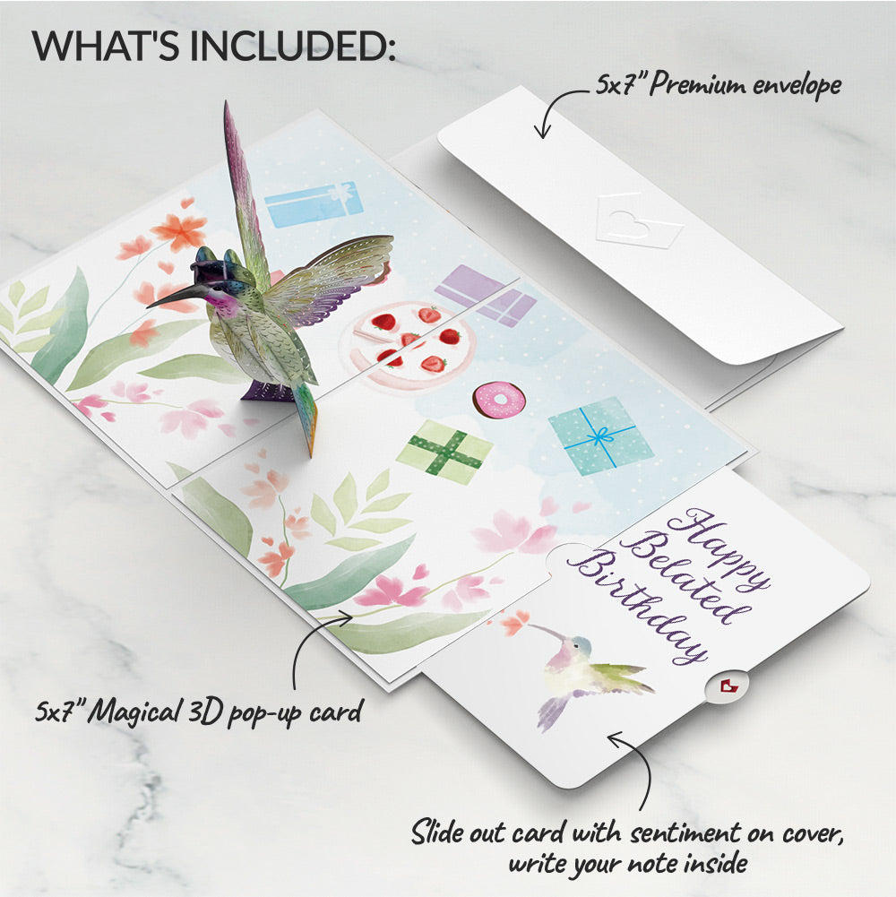 Hummingbird Belated Birthday Pop-Up Card and Sentiment Set