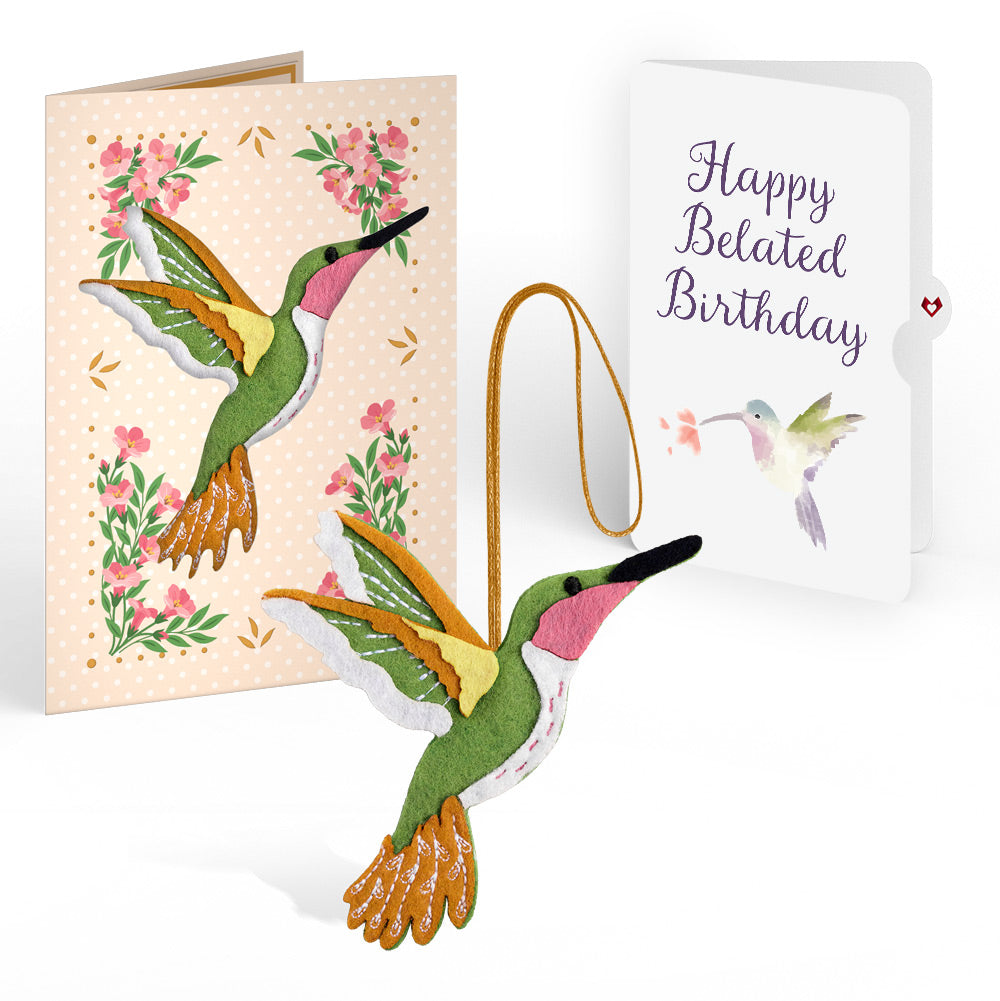 Serene Hummingbird Belated Birthday HeartFelt Charm Card™ and Sentiment Set