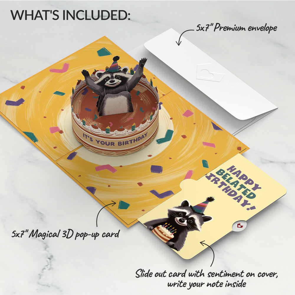 Go Feral Raccoon Belated Birthday Pop-Up Card and Sentiment Set
