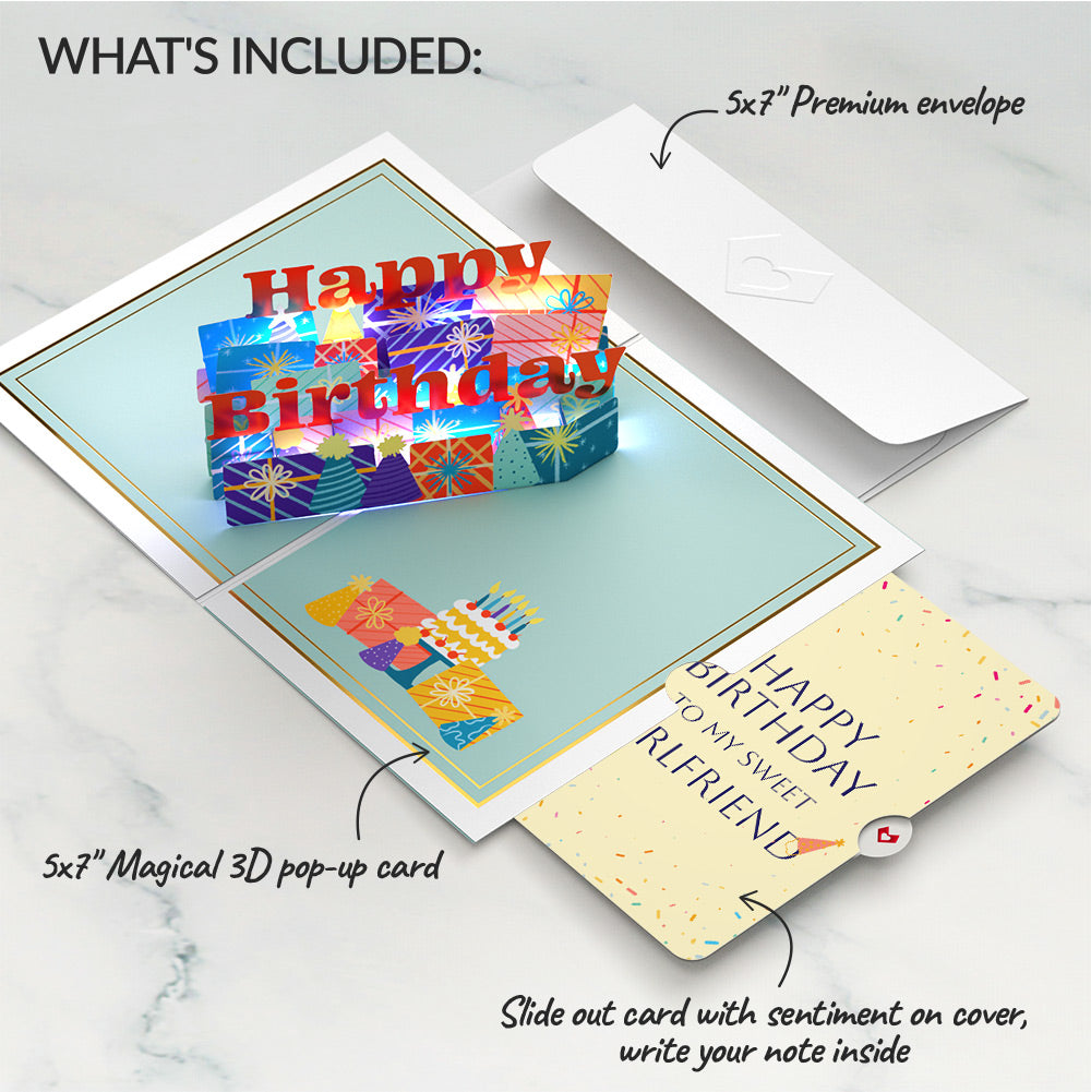 Wishing You a Happy Birthday Music and Lights Pop-Up Card and Sentiment Set for Girlfriend