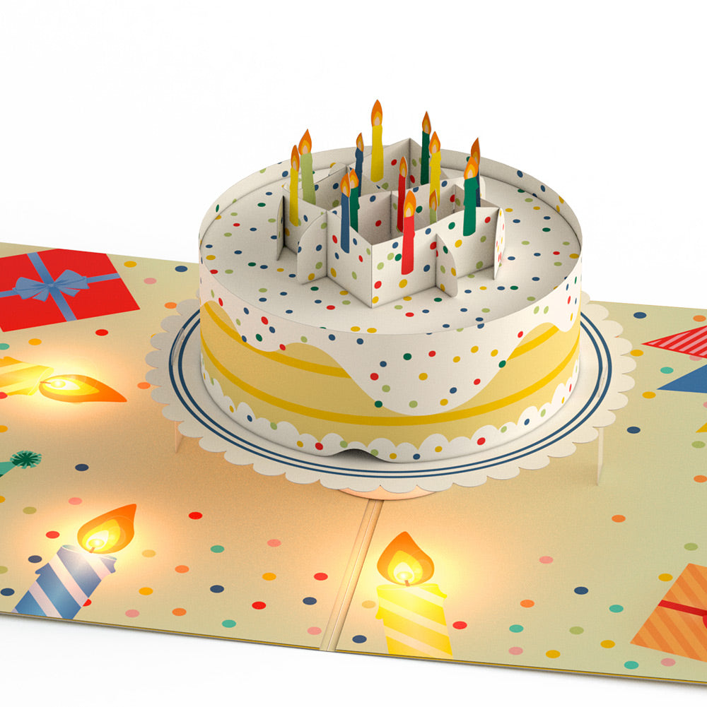 Happy Belated Birthday Confetti Cake Music and Lights Pop-Up Card and Sentiment Set