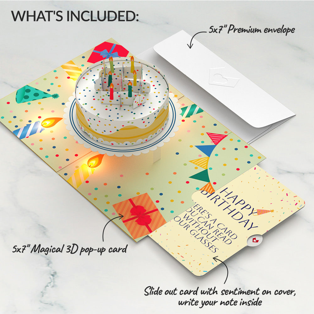 Happy Birthday Confetti Cake Music and Lights Pop-Up Card and Sentiment Set