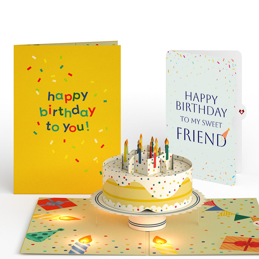 Happy Birthday Confetti Cake Music and Lights Pop-Up Card and Sentiment Set for Friend