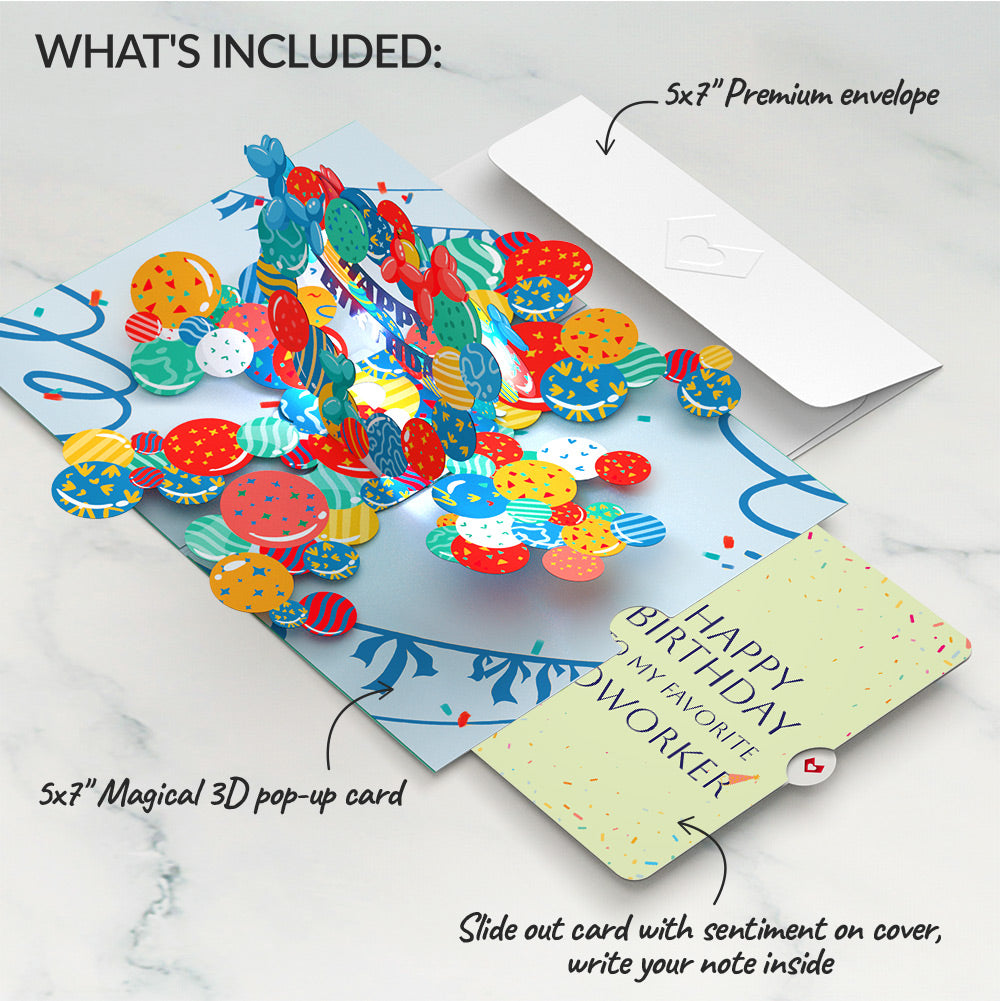Happy Birthday Balloons Music and Lights Pop-Up Card and Sentiment Set for Co-Worker
