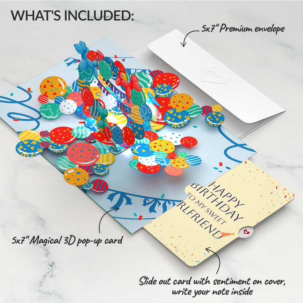 Happy Birthday Balloons Music and Lights Pop-Up Card and Sentiment Set for Girlfriend