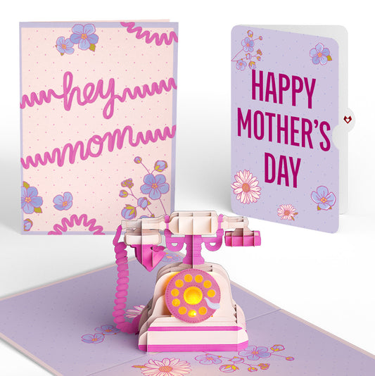 'Hey Mom' Vintage Phone Mother’s Day Music and Lights Pop-Up Card and Sentiment Set for Mom