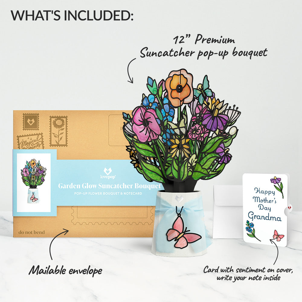 Garden Glow Mother’s Day Suncatcher Bouquet and Sentiment Set for Grandmother