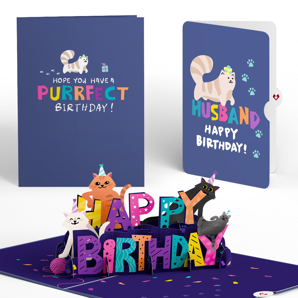 Happy Birthday Cats Pop-Up Card and Sentiment Set for Husband