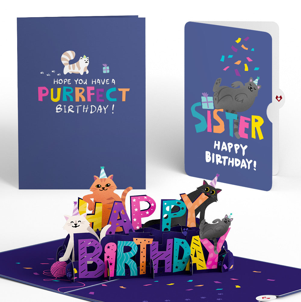 Happy Birthday Cats Pop-Up Card and Sentiment Set for Sister