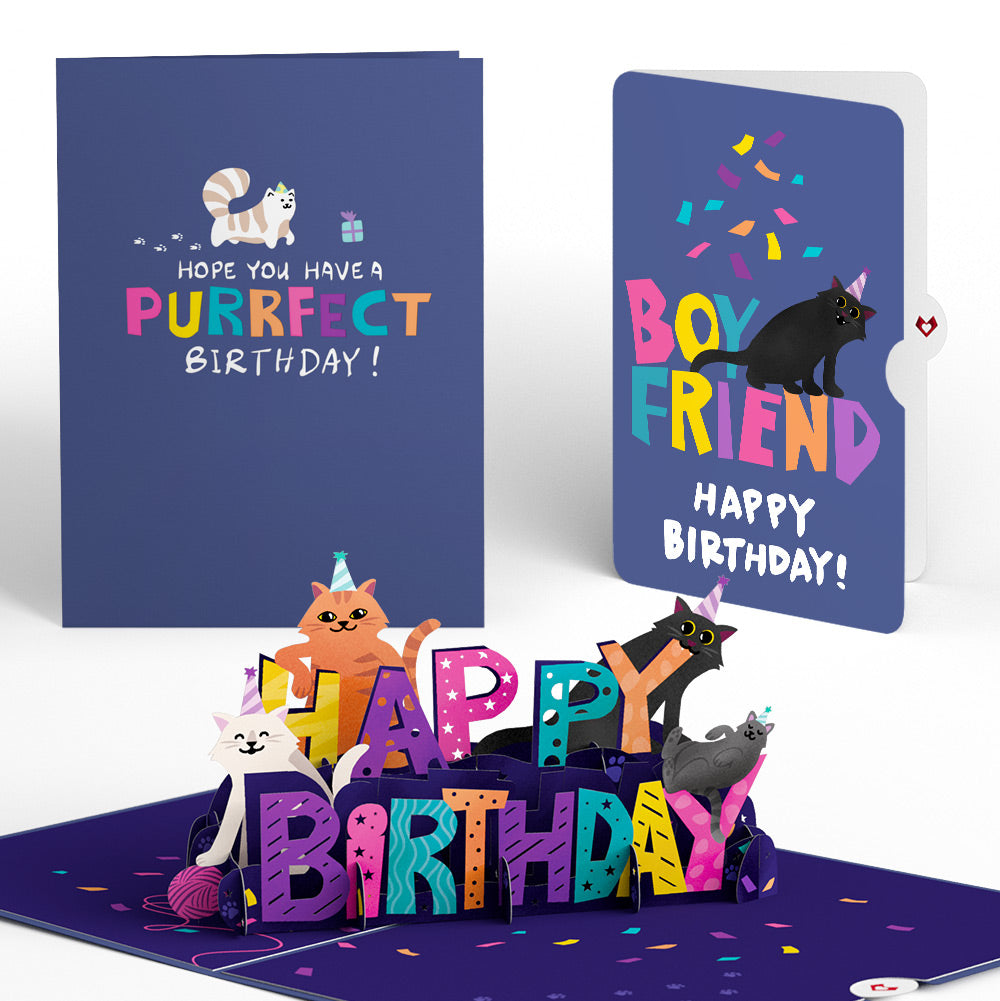 Happy Birthday Cats Pop-Up Card and Sentiment Set for Boyfriend