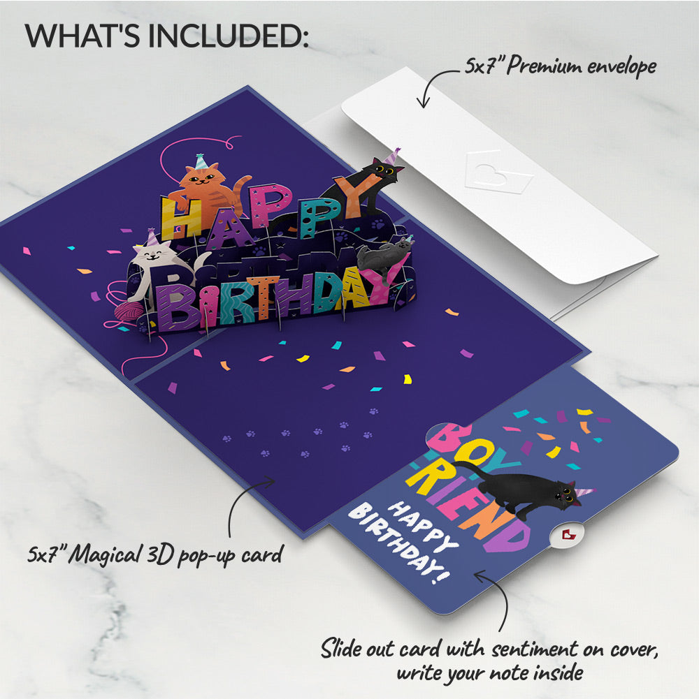 Happy Birthday Cats Pop-Up Card and Sentiment Set for Boyfriend