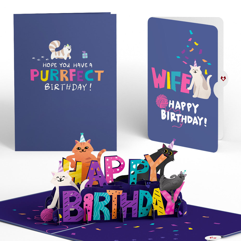 Happy Birthday Cats Pop-Up Card and Sentiment Set for Wife