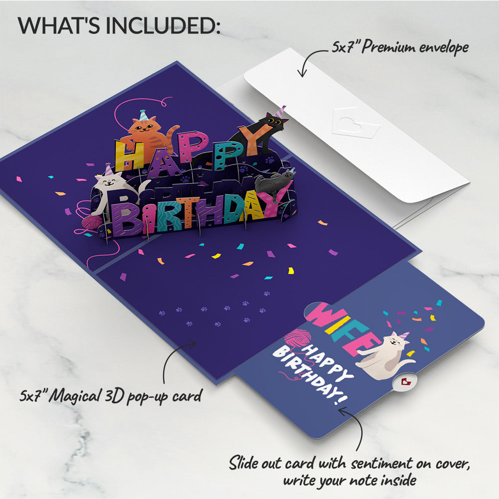 Happy Birthday Cats Pop-Up Card and Sentiment Set for Wife