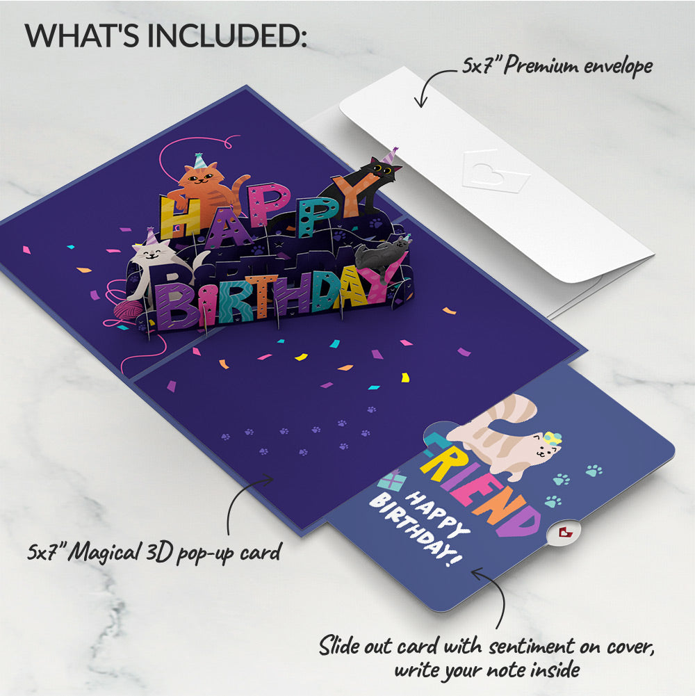 Happy Birthday Cats Pop-Up Card and Sentiment Set for Friend