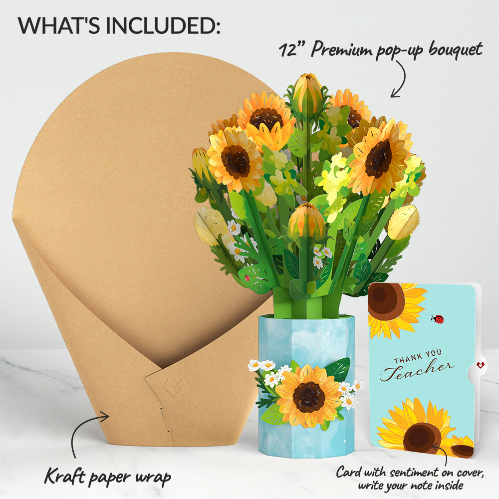 Sunflower Blooms Thank You Bouquet and Sentiment Set for Teacher