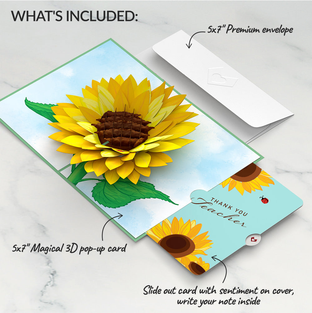 Sunflower Bloom Thank You Pop-Up Card and Sentiment Set for Teacher