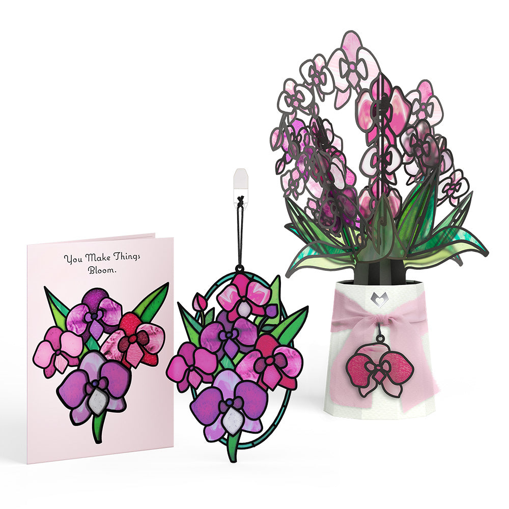 You Make Things Bloom Orchid Suncatcher Card & Bouquet Bundle