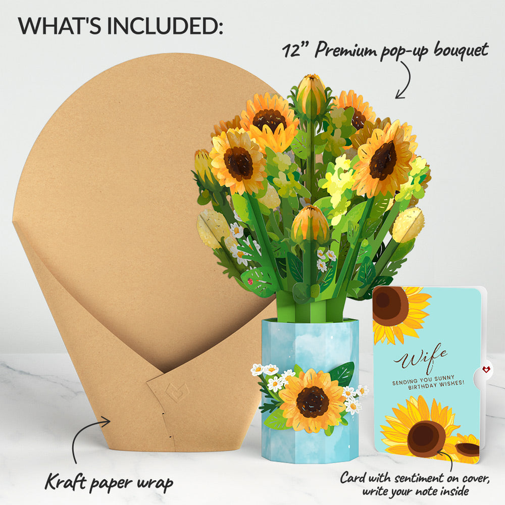 Sunflower Blooms Birthday Bouquet and Sentiment Set for Wife