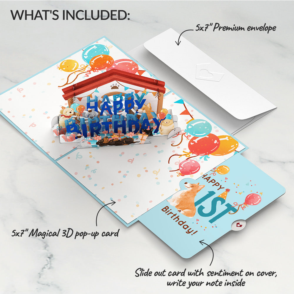 Happy 1st Birthday Dogs Pop-Up Card and Sentiment Set