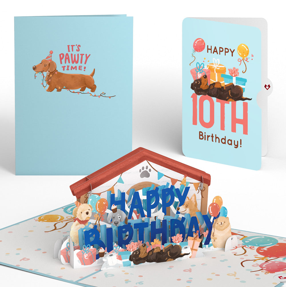 Happy 10th Birthday Dogs Pop-Up Card and Sentiment Set